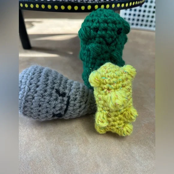 Handmade Crochet Cat Toy Trio - Gummi Bear, Tornado, Pickle - Picture 1 of 4